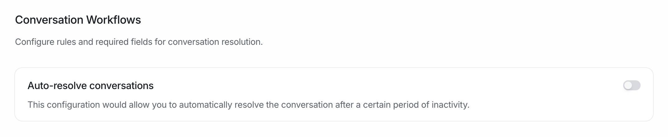 The Conversation Workflows page with the Auto-resolve conversations toggle