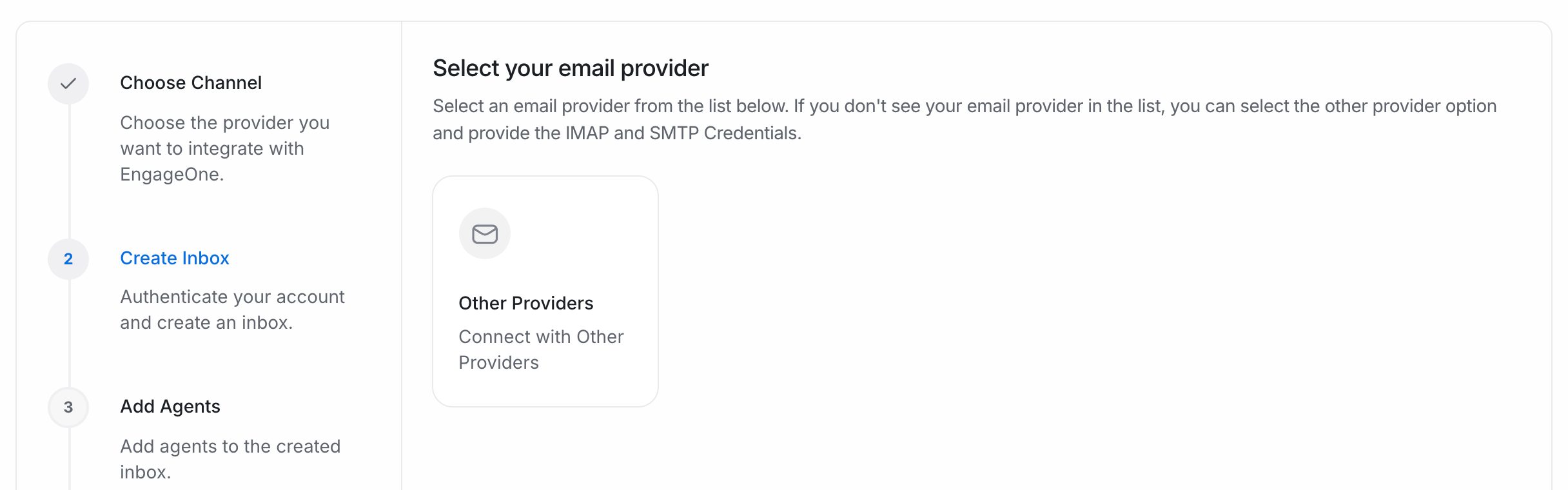 The email provider step showing the Other Providers option