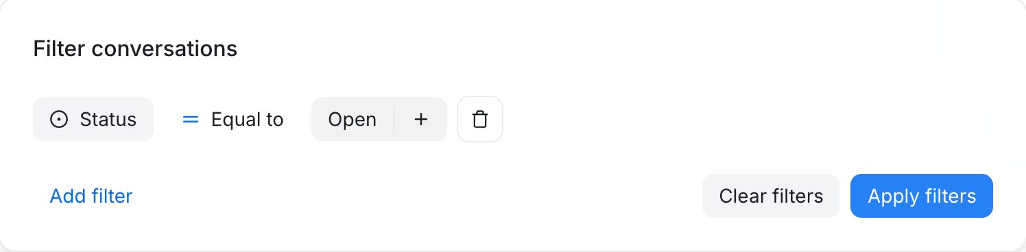 The Filter conversations panel with a Status filter