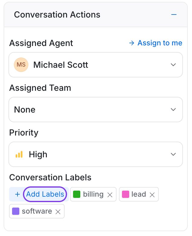 Conversation Labels in the details panel with Add Labels highlighted